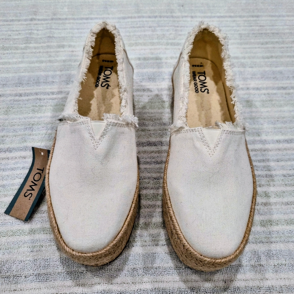 TOMS Valencia Platform Espadrille White Canvas NWT